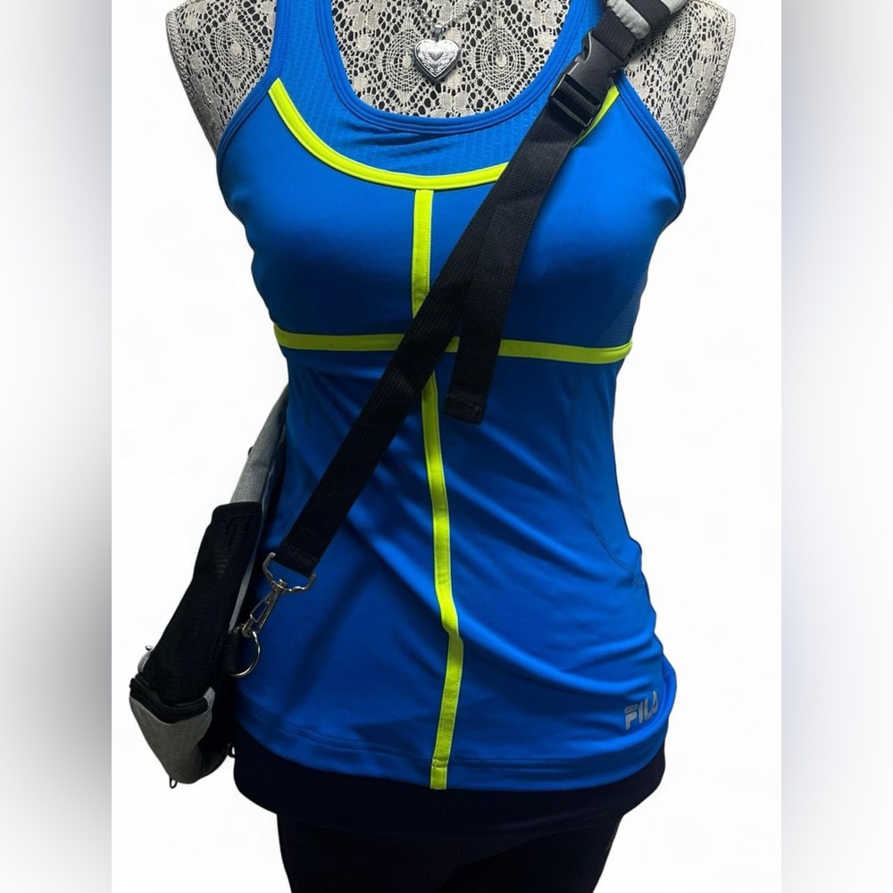 Fila Women's Blue and Neon Yellow Tank Top